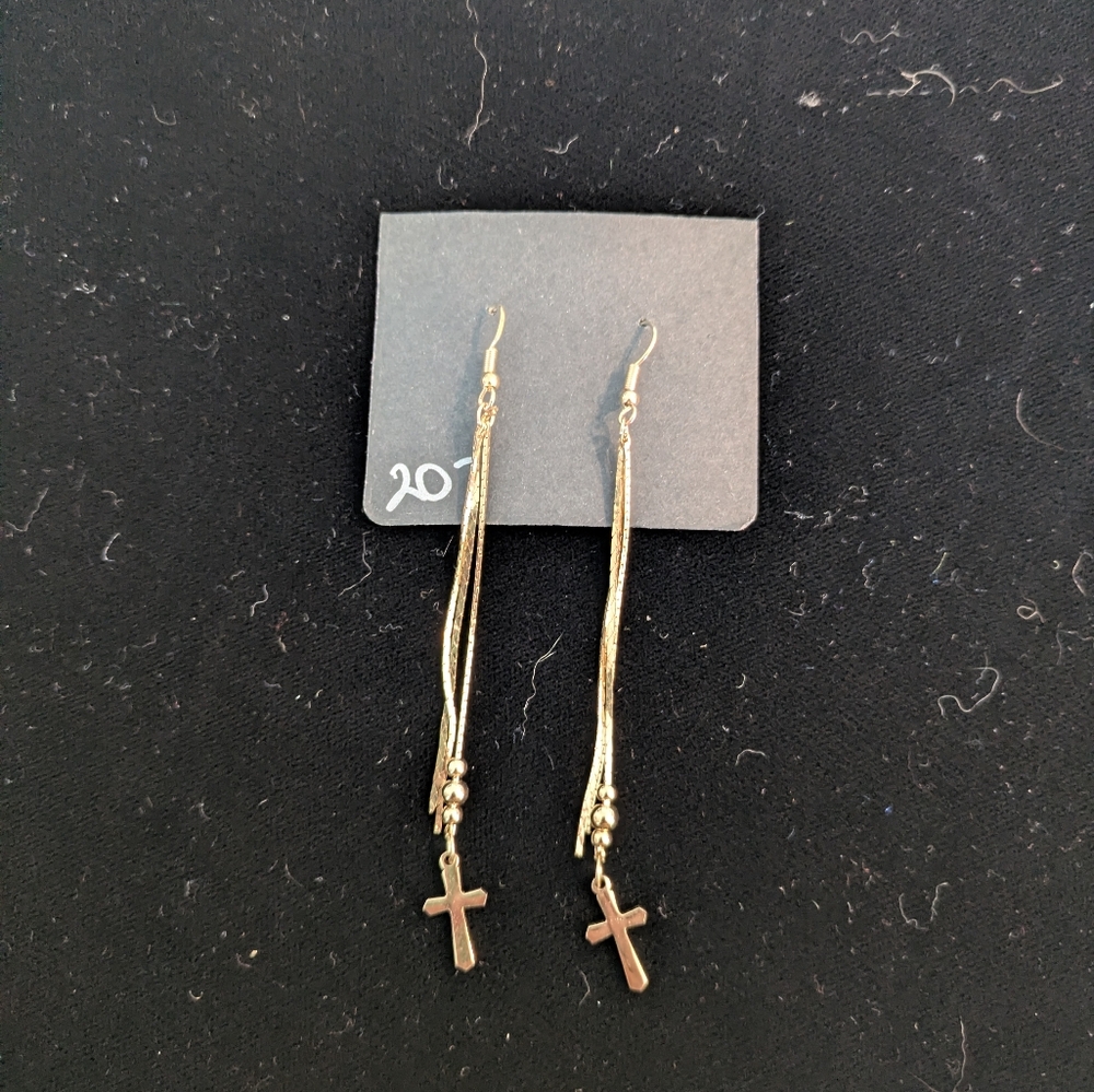 Vintage Gold Cross Dangle Earrings